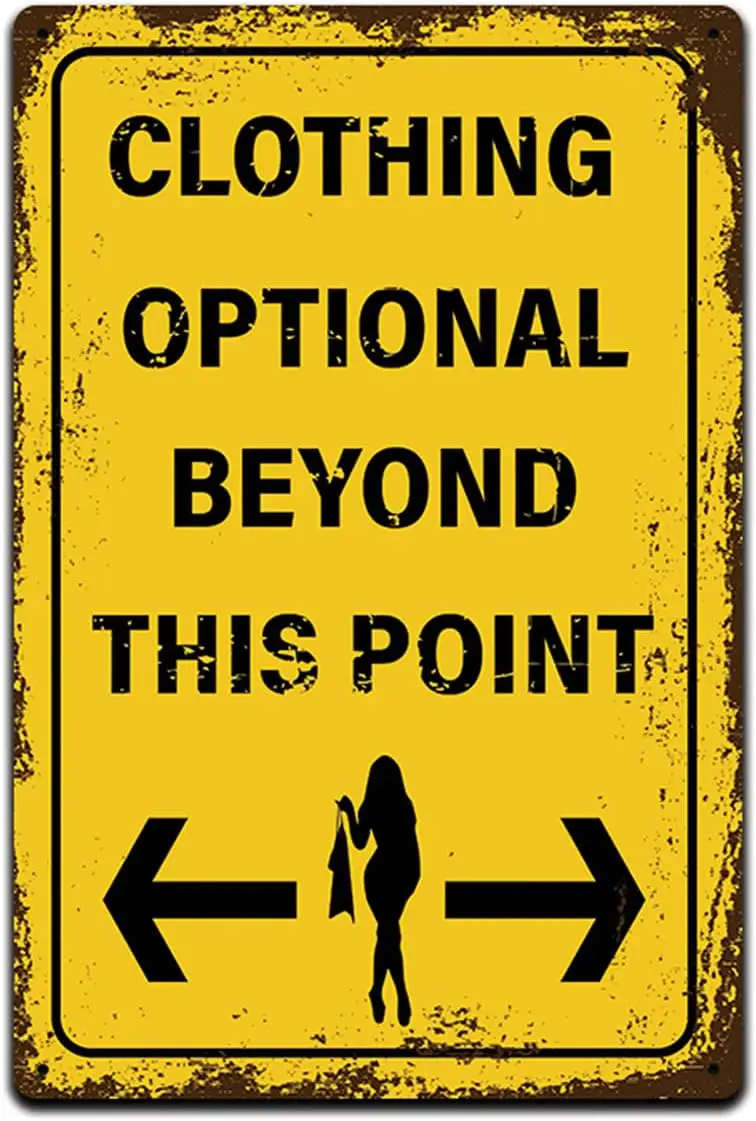 JP's Parcels Clothes Optional Sign- Clothing Optional Poster - Nudist Sign - Clothes Optional Beyond This Point -Metal Sign