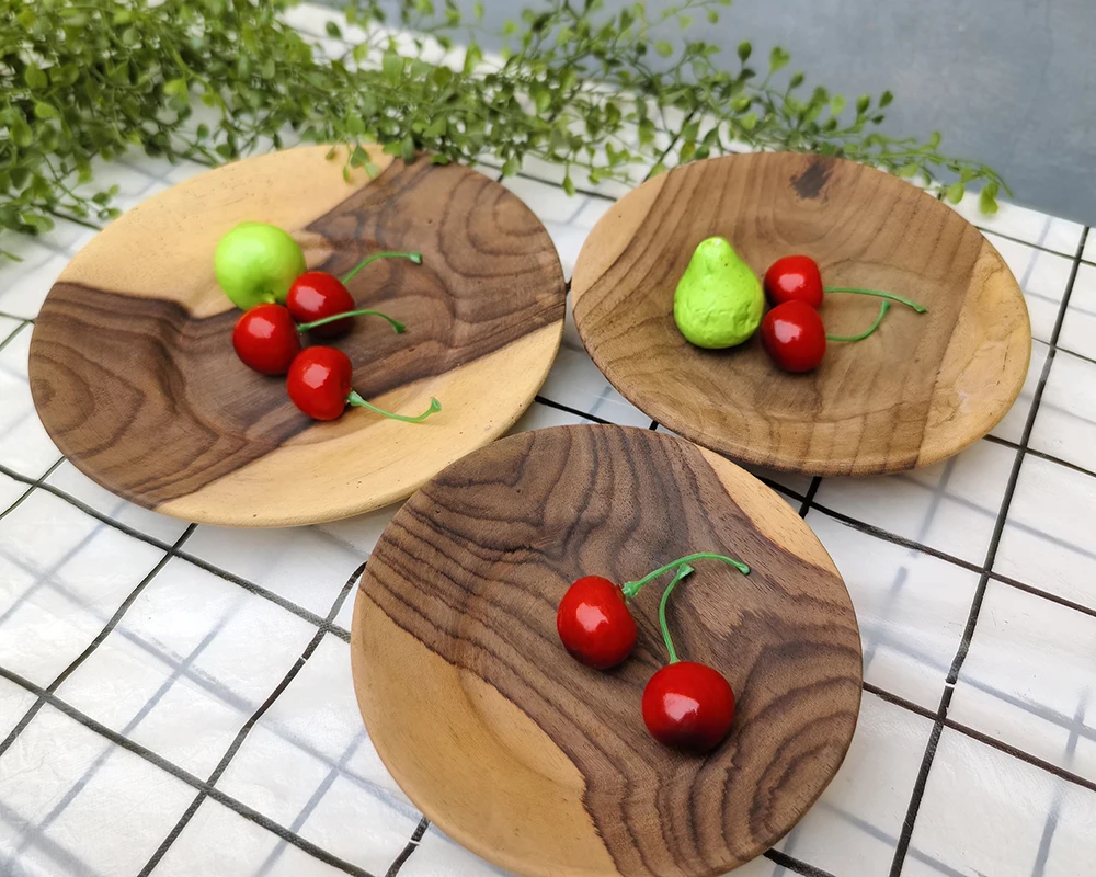 Natural Wood Handcrafted Dish Plates Sushi Dessert Fruit Bread Snack Tray Kitchen Bar Tableware Home Decoration