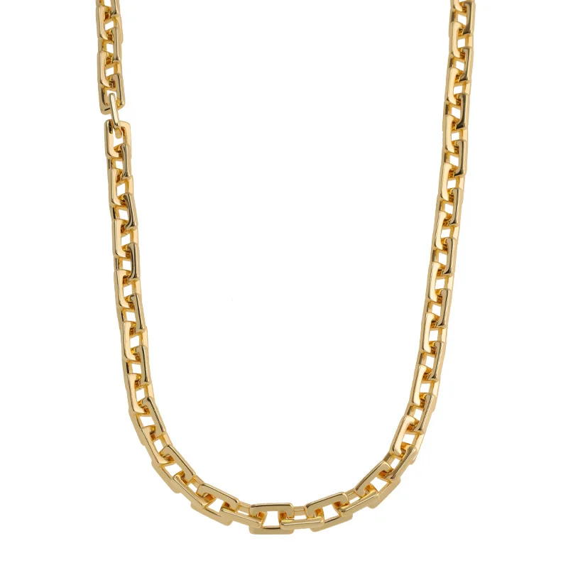 

Brass Chunky Square Link Necklace Women Jewelry Punk Designer Runway Rare Gown Boho Japan Korean