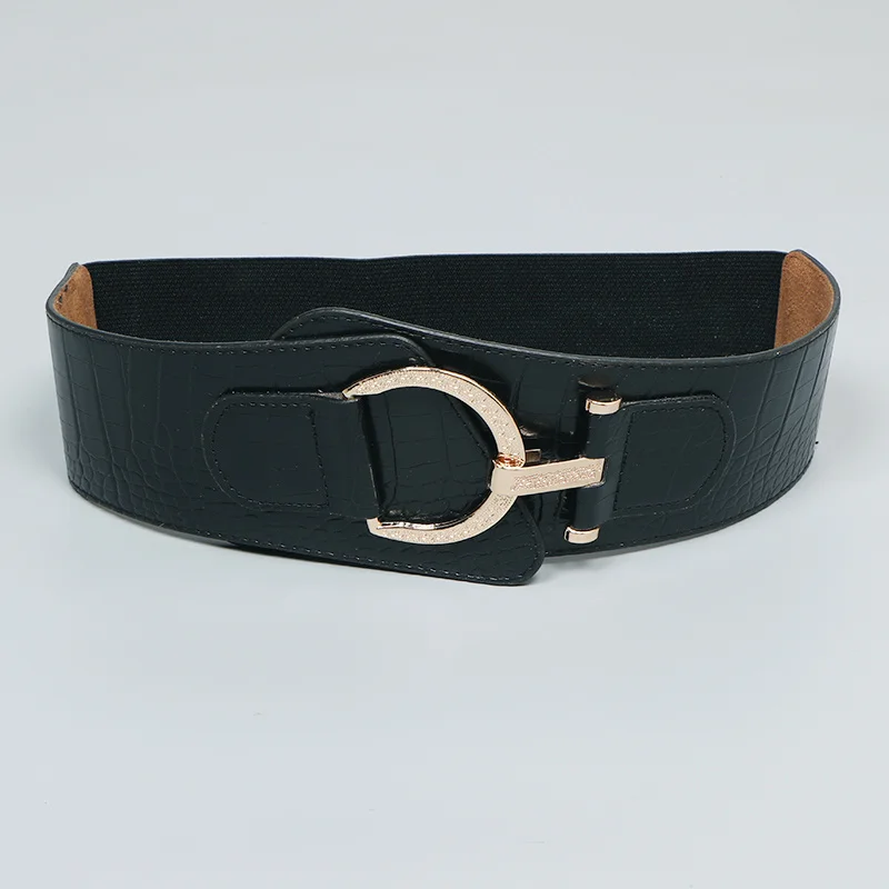 مشد خصر نسائي لخريف وشتاء 2025 - جلد تمساح أسود 80 سم، حزام عصري مرن، إبزيم على شكل حرف D فاخر للفستان والشركات #5