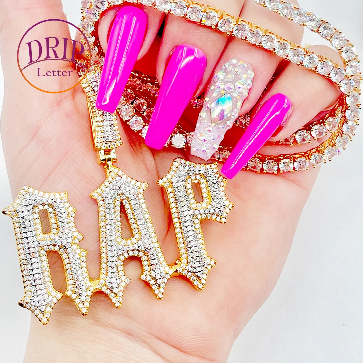 Drip Letter Jewelry Customized Name Necklace Women Iced Out Prong Setting Pendant Personalized Charms Trap Rapper Super Star