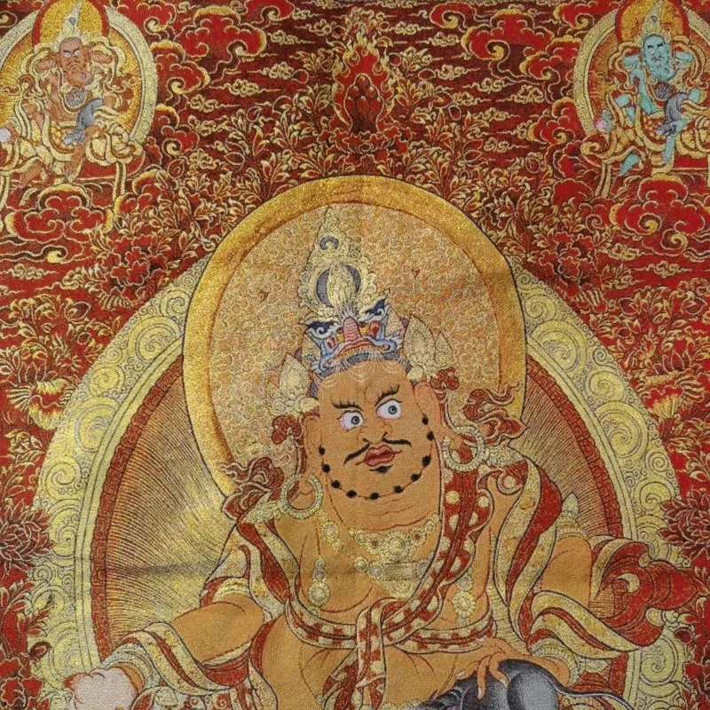 Tibetan Buddhism Yellow Wealth God Statue Tangka Embroidery Decoration Hanging Painting Buddhist Altar Decor