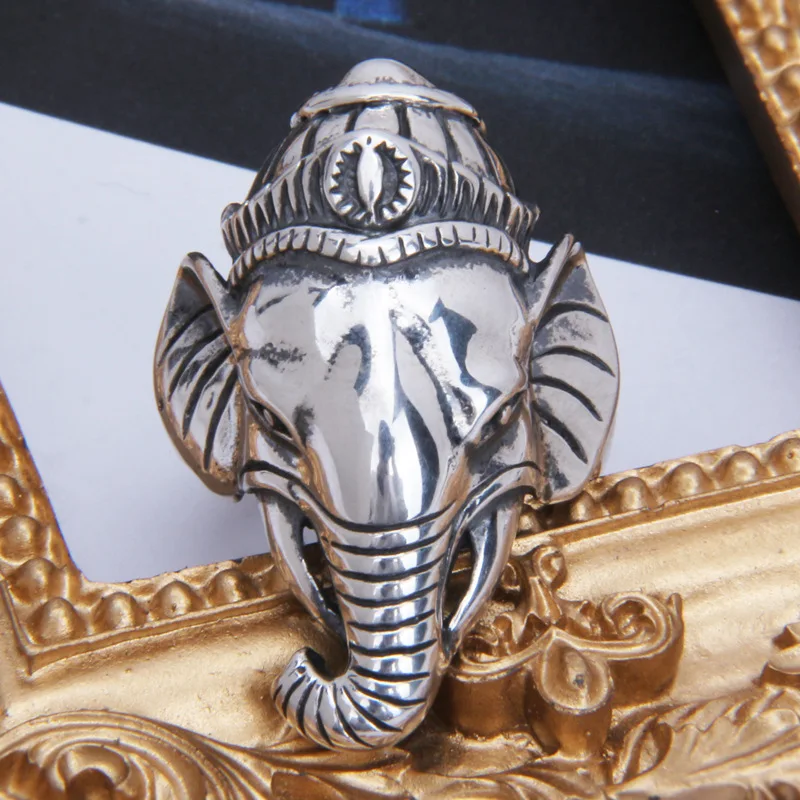 BOCAI Real S925 Silver Jewelry Retro Ganesha Personality  Trendy Man Ring Holiday Gifts