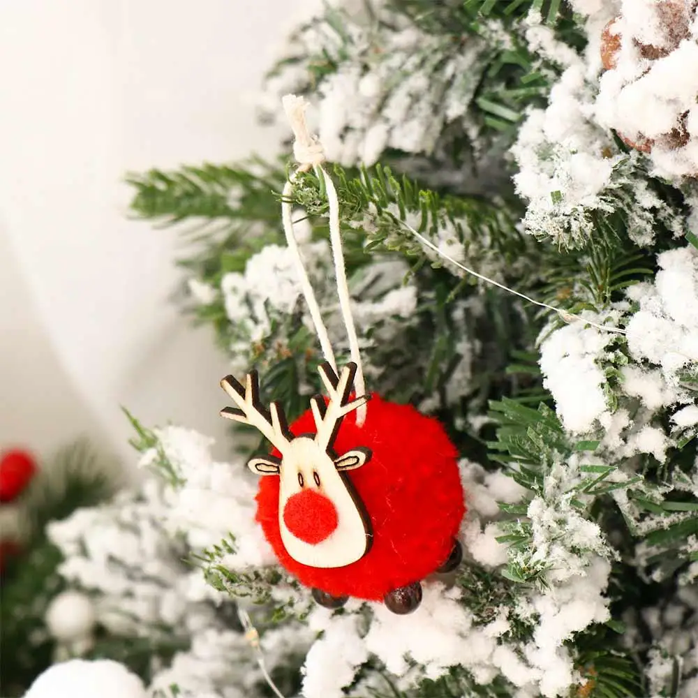 Creative Wooden Elk Christmas Tree Ornaments Wool Felt Mini Wooden Deer Ornaments Felt Deer Elk Hanging Pendant New Year