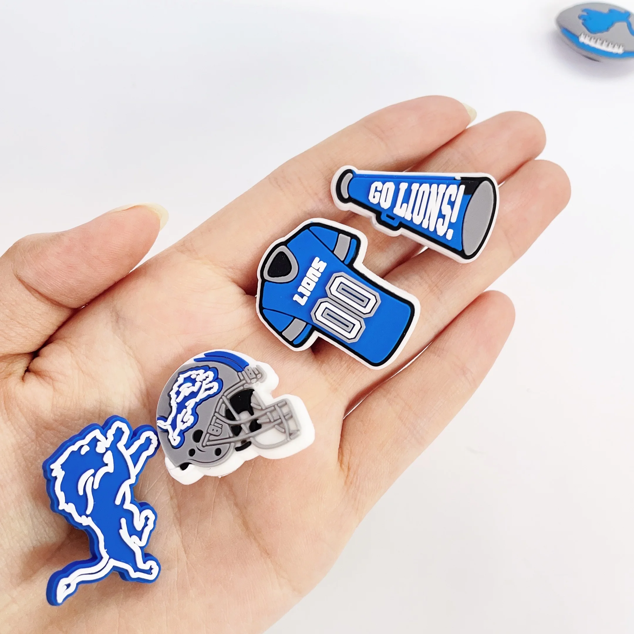10pcs Football Shoe Charm for Clogs Bubble Slides Sandals PVC Decorations Accessories Lions Series for Gifts Party Favor