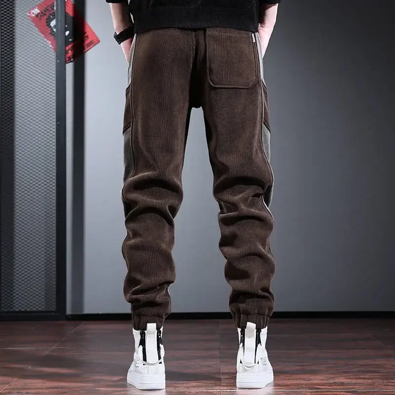 السراويل البضائع الرجالية الفضفاضة تمتد السراويل الذكور الخريف الشتاء Techwear عادية جديدة في مصمم الموضة الكورية نمط Y2k خمر ايمو