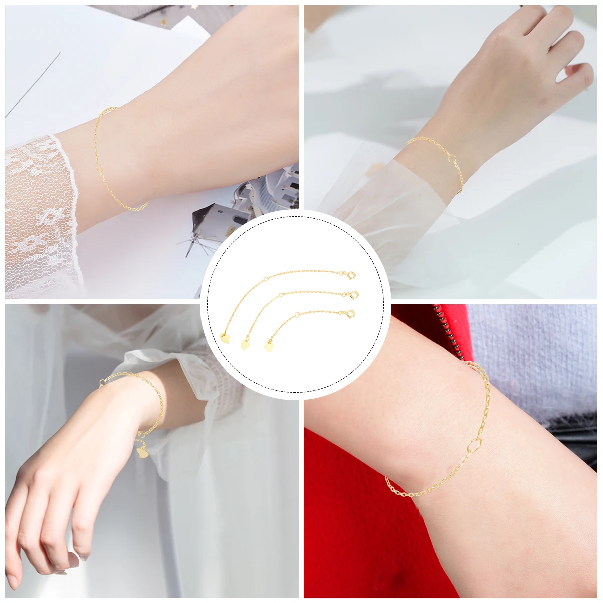 

3pcs Gold Plated Jewelry Extender Chains Durable Bracelet Necklace Accessories Diy Chain With Spring Snap