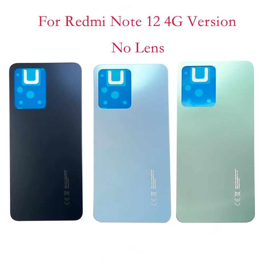 Back Cover For Xiaomi Redmi Note 12 4G Back Door Replacement Battery Case, Rear Housing Cover + Camera Lens With Sticker