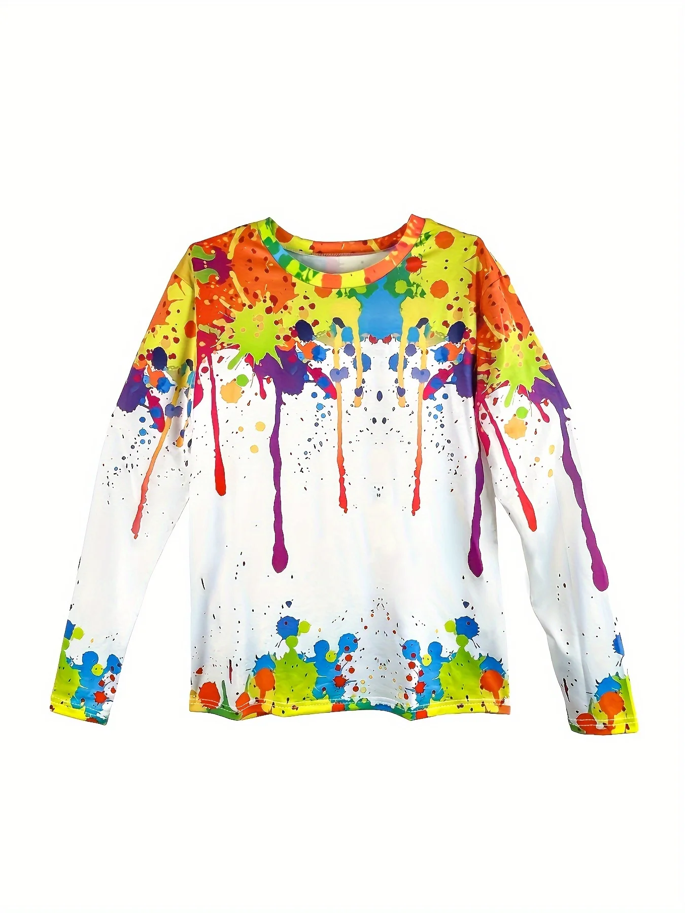 

Spring and Autumn Men's and Women's Casual Round Neck Long Sleeve T-Shirt Paint Splash 3D Print Couple Style