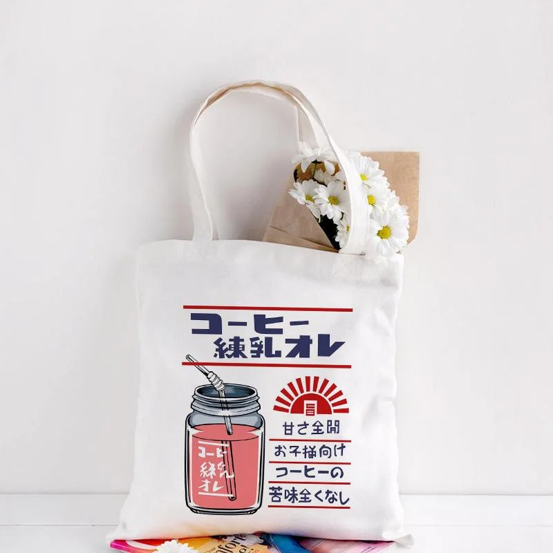 

Women Korea Kawaii Peach Juice Print Fun Harajuku Vintage Canvas Totes 90's Fashion Shoulder Bags Girl Y2K Casual Shopping Bag