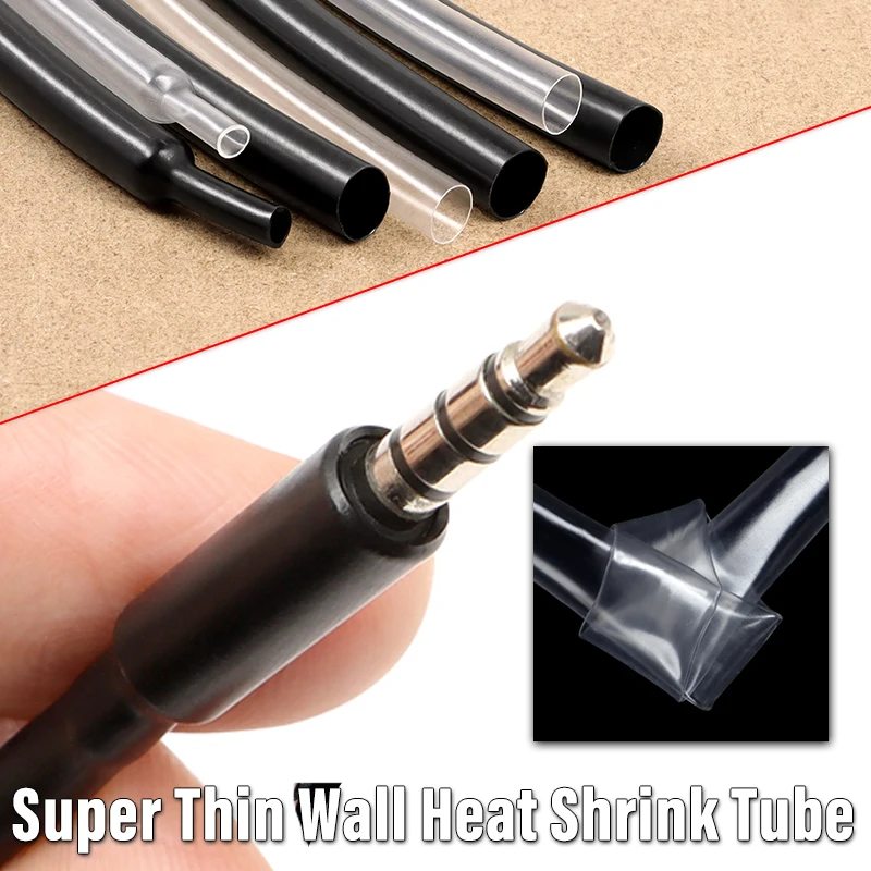 1~50m Heat Shrink Tube Clear Super Thin Wall Black Thick Wall Dia. 1mm~ 20mm DIY Earphone Line Audio Cable Repair Sleeve