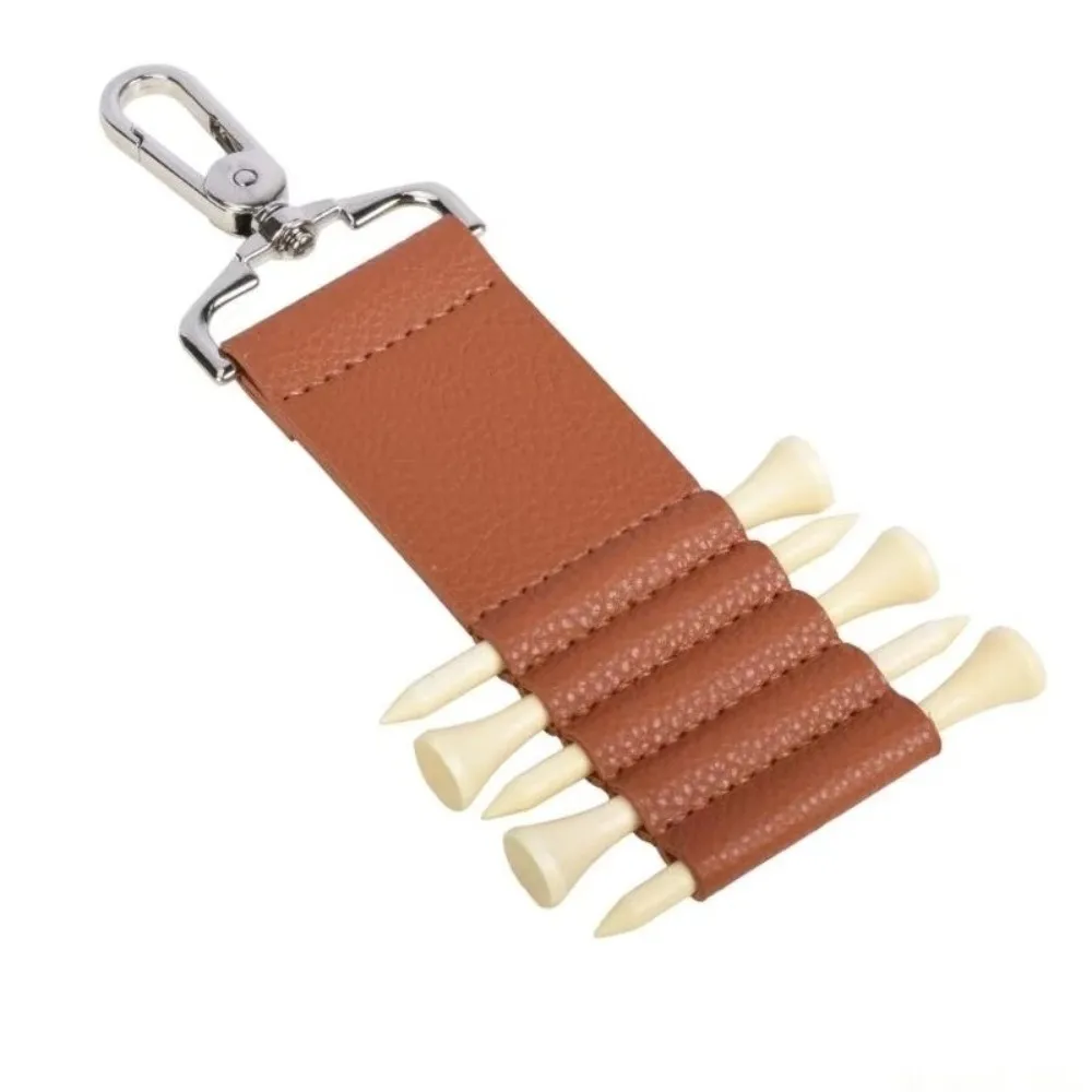 Large Capacity Golf Tee Holder Anti-Loss Clip PU Leather Keychain Pouch Portable Golf Tee Organizer Golf Accessories