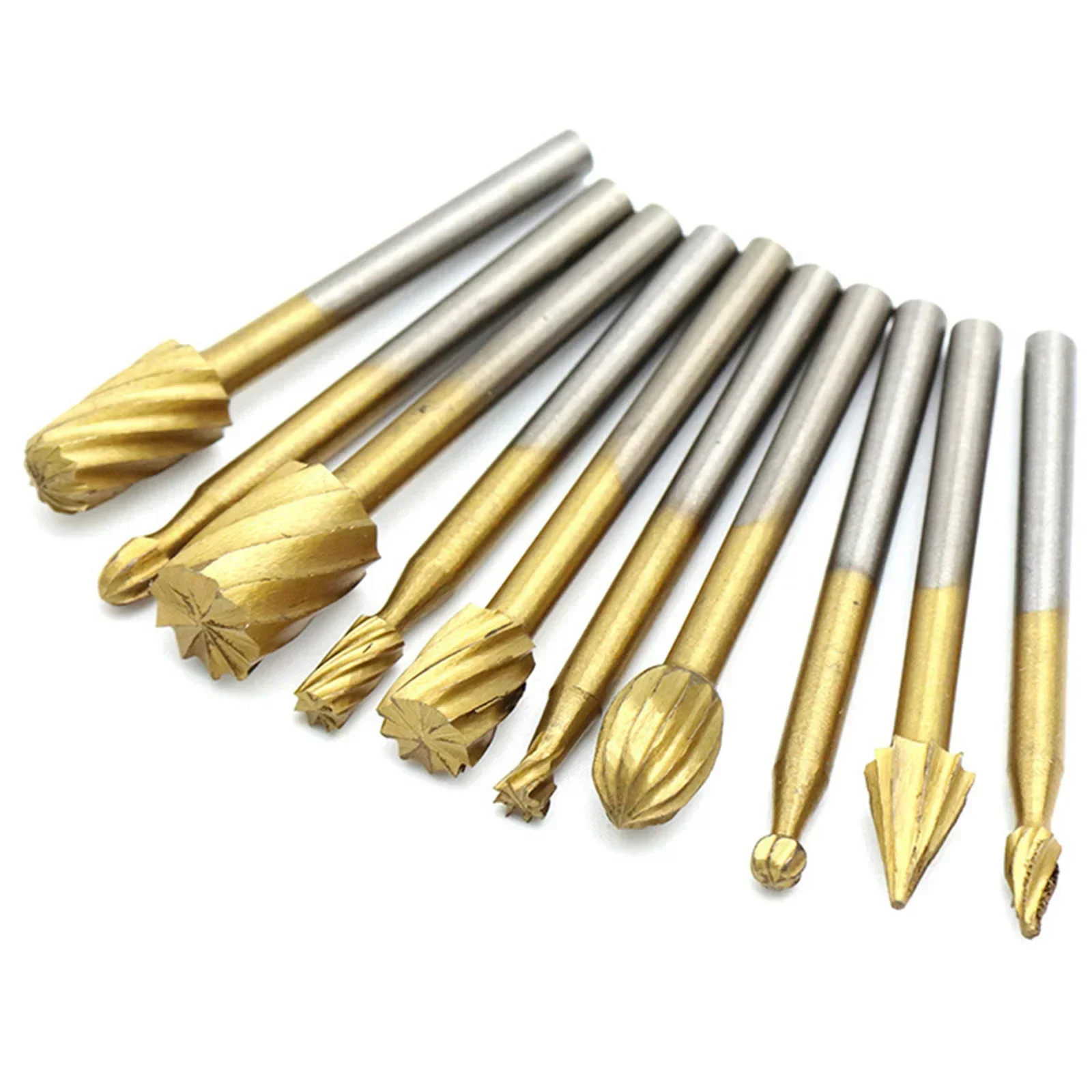 High Speed Steel Burr Bit Set, Plástico, Madeira, Metal Rotary Tool, Corte Carving, Routing Bur Tools, Acessórios, 10Pcs