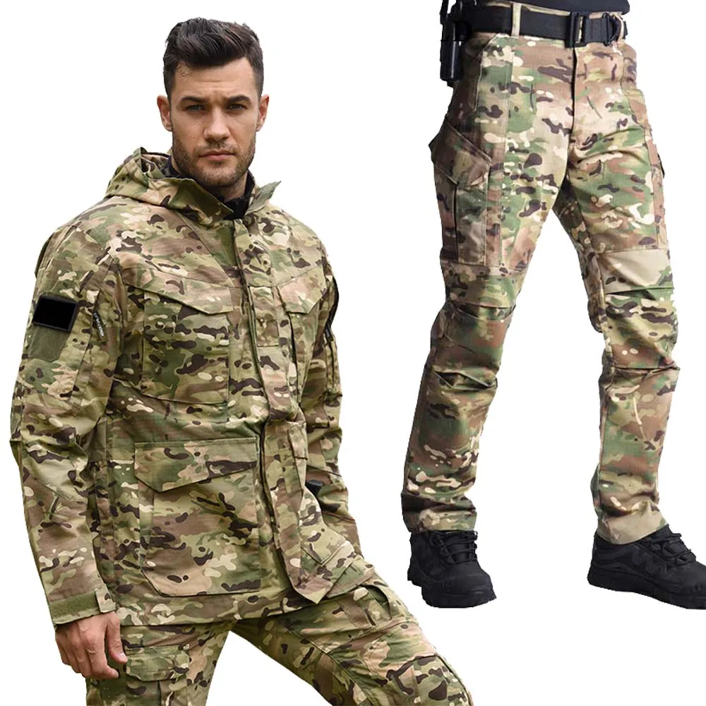 M65 Tactical Jackets Camo Pants Men Men's Windbreaker Outdoor Combat Hood Field Jacket Outwear Airsoft Hunting Clothes