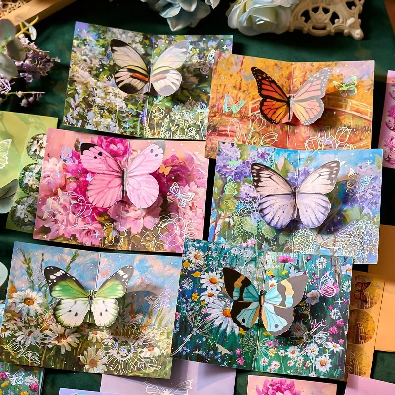 Sobres de papel de aluminio dorado con postales, sobres de efectivo de mariposa Kawaii, cubierta de tarjetas de felicitación de fiesta de boda,