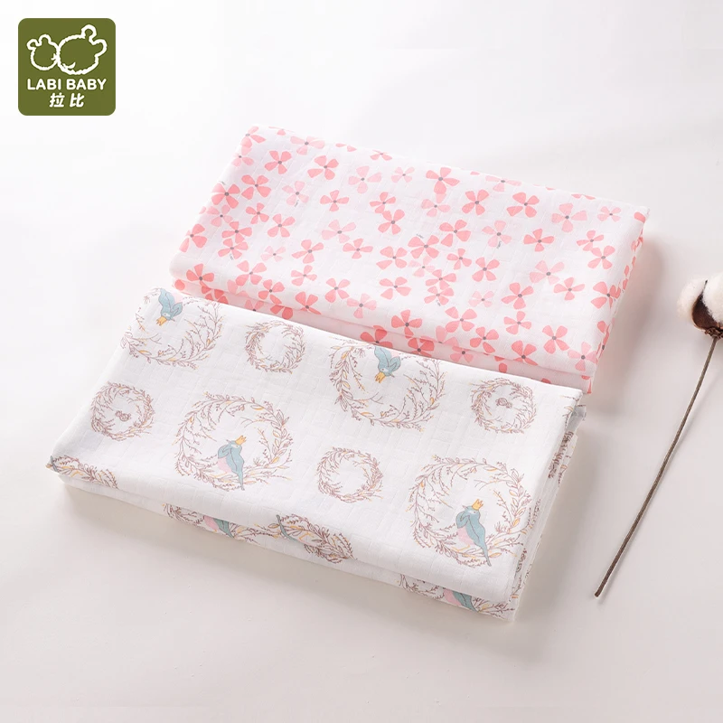 2pcs/Set Soft Bamboo Cotton Baby Wrap Fashion Print Newborn Swaddle Blanket Quality Muslin Blankets Infant Towel LABI BABY 47in