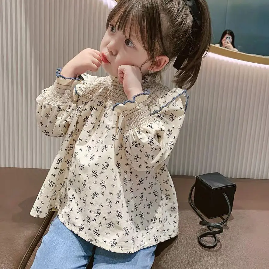 Children\'s Shirts Floral Print Long Sleeve Doll Children Shirts Girls Blouse Kids Clothes for 2 To 7 Years Toddler Girl Clothes