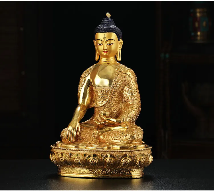 31CM  GOOD LUCK Buddha HOME Hall efficacious Gold-plated Sakyamuni Buddhist Tantra statue