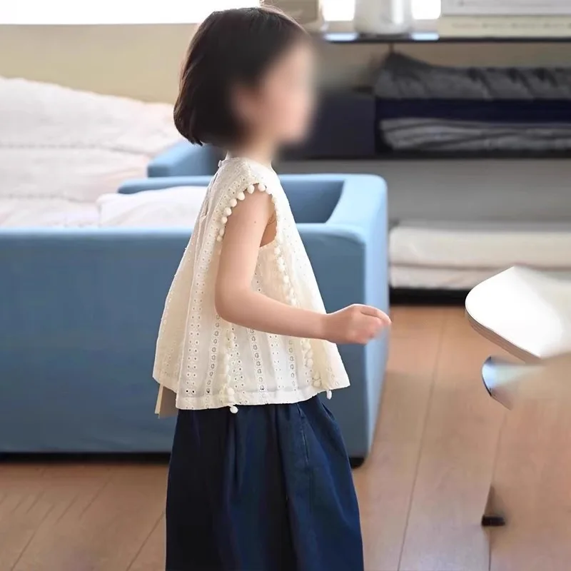 

TOY-2025New Style Girls' Summer Outfit Hot Girl Fashionable Sleeveless Shirt Wide-Leg Jeans Two-Piece Set