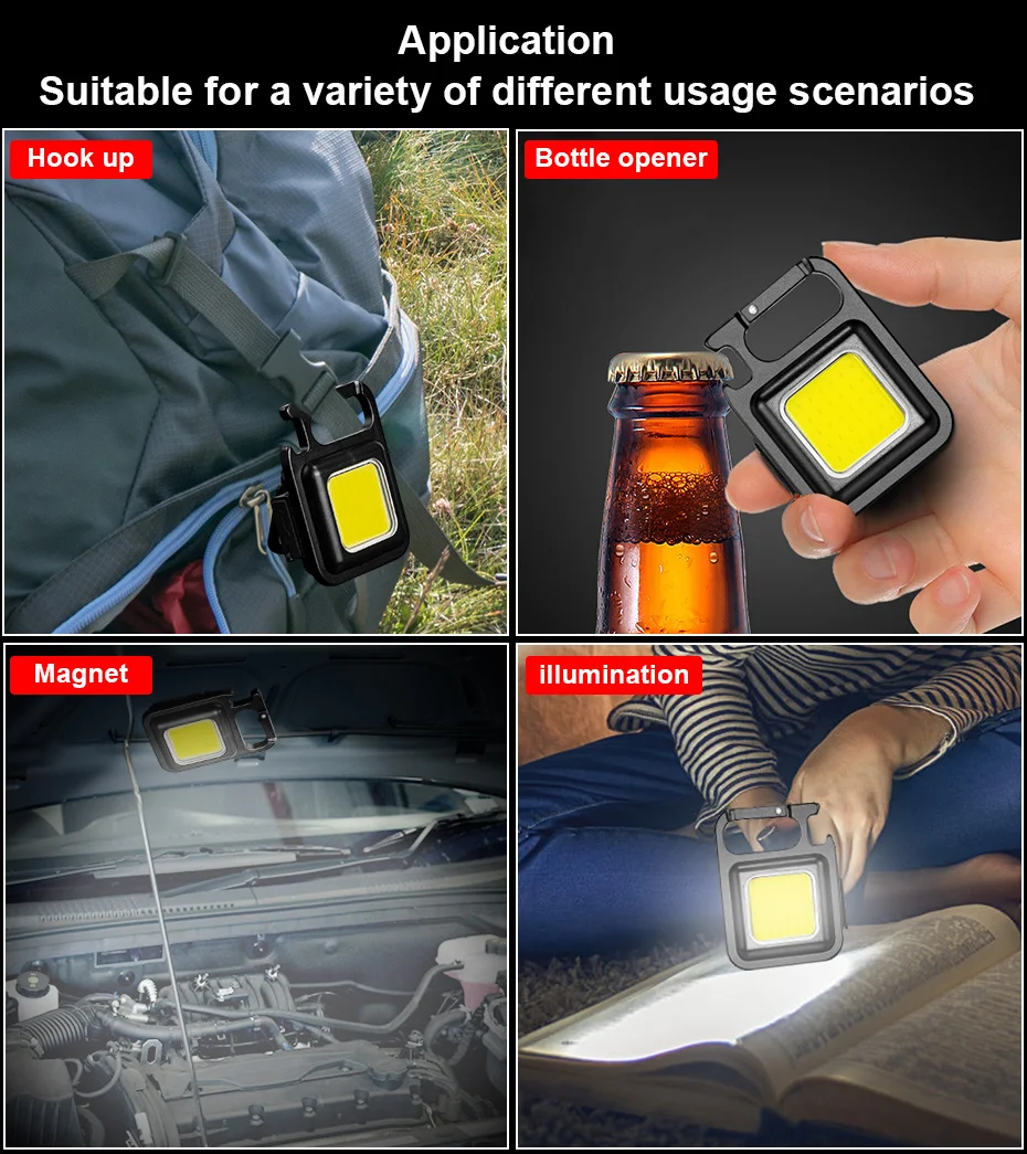 Mini LED Flashlight USB Rechargeable Portable Work Light Keychain Pocket Super Bright COB Lamp Waterproof For Outdoor Lighting