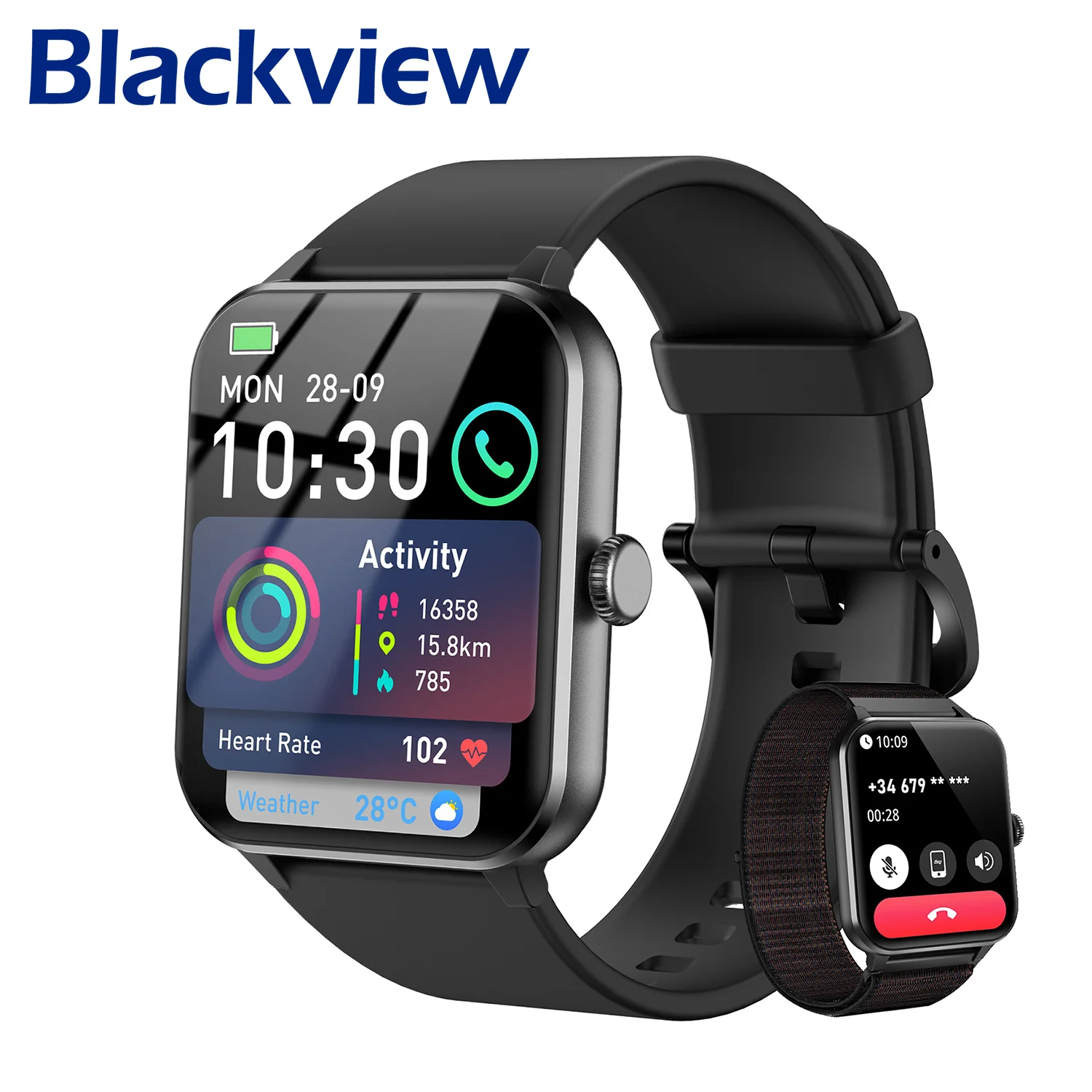 Blackview R50 Smartwatch Bluetooth Call, Voice Assistant,1.85'' Large HD Screen,Women's Health,100+ Workout Modes,Sleep Monitor