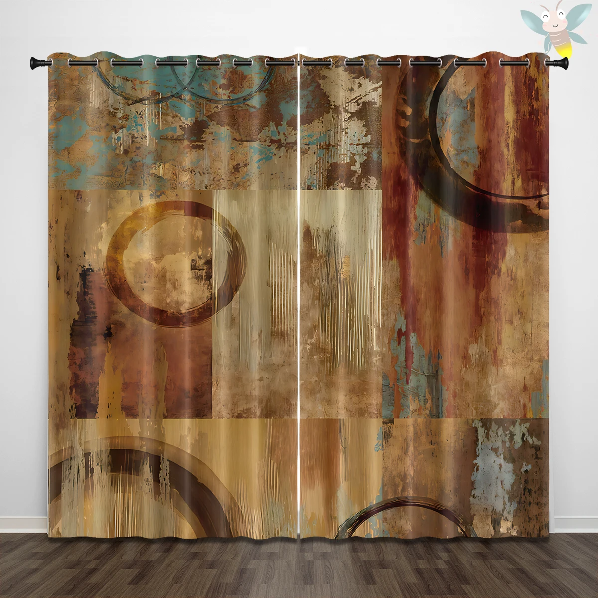 

2pcs Vintage rural style curtain, suitable for living room, bedroom, study, office, sliding window, french window