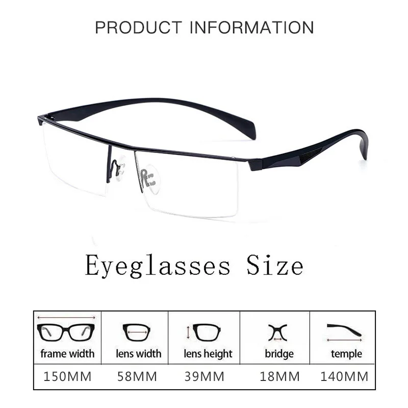 HDCRAFTER 150mm Titanium Alloy Men Wide Face Glasses Frame TR90 Myopia Prescription Eyeglasses Half Rim Optical Business Frame