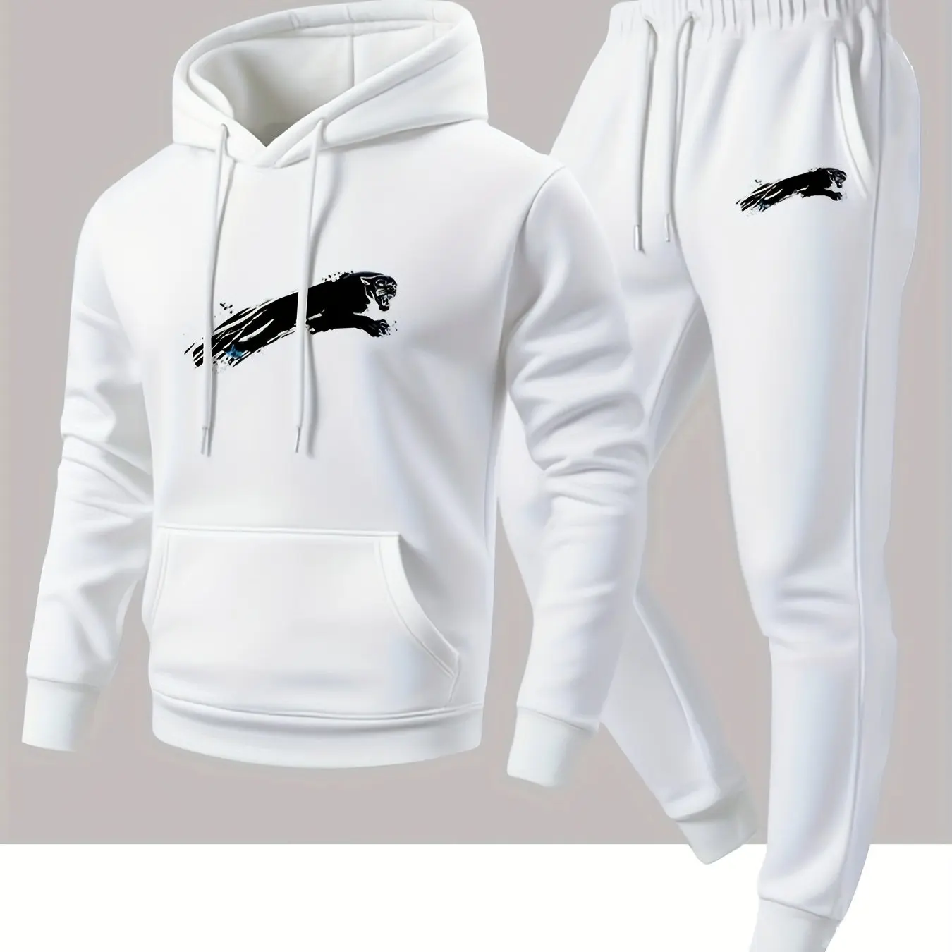 Men's street‑style black panther print hooded sweatshirt and jogging pants set - a comfortable and casual sports outfit - view 5