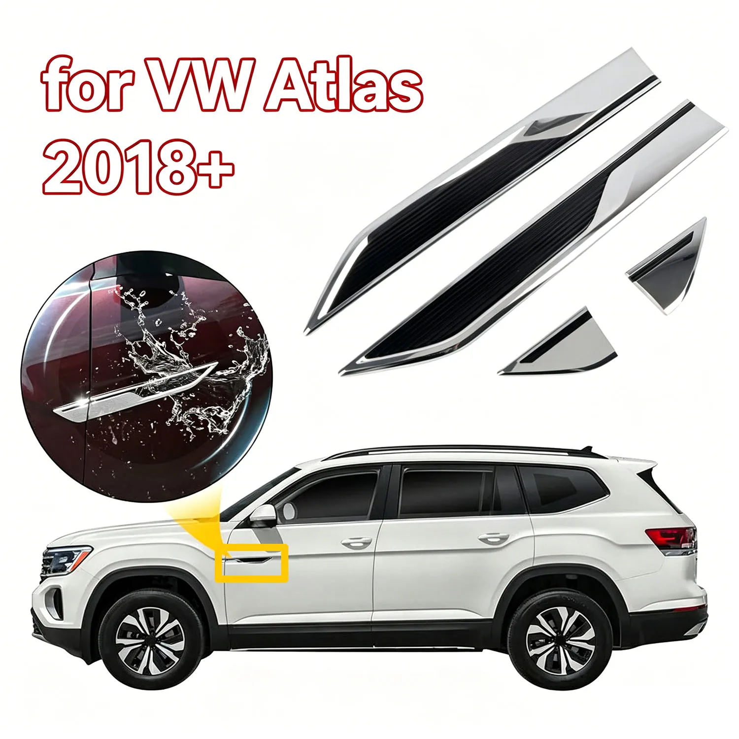 

for VW Volkswagen Atlas 2018-2026 Car Exterior Accessories Emblem Badge Front Side Fender Sticker Chrome with Black ABS 4pcs