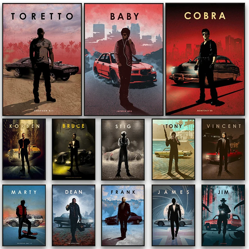 Peinture sur toile de personnages du film de la légende de la voiture, affiches et imprimés rétro, tableau d'art mural Vintage, décoration de chambre à coucher