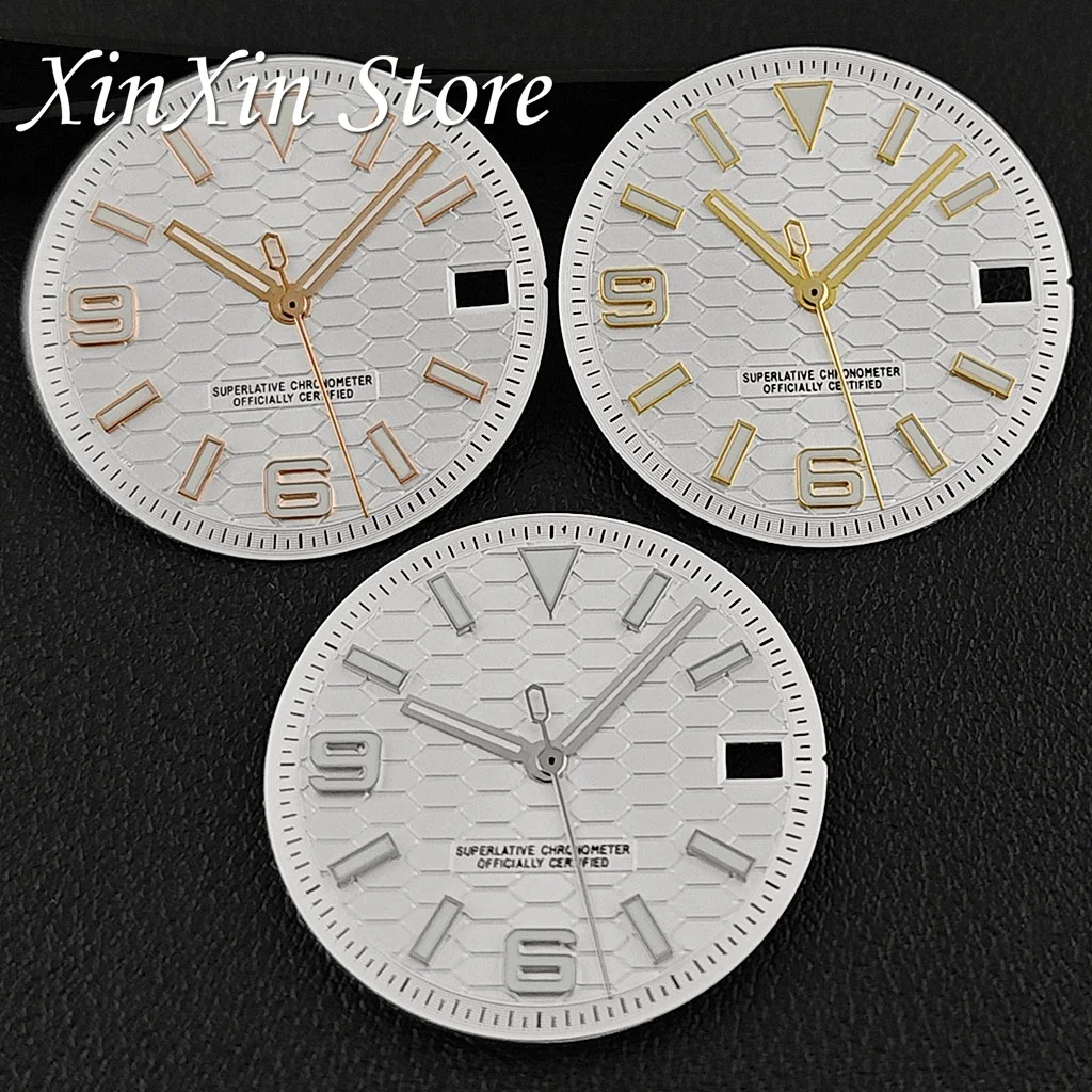 Silbernes Zifferblatt Land-Dweller 28,5 mm Zifferblatt für NH35 NH36 Uhrwerk Land-Dweller Zifferblatt mit Zeigern DIY Zifferblatt mechanische Uhr