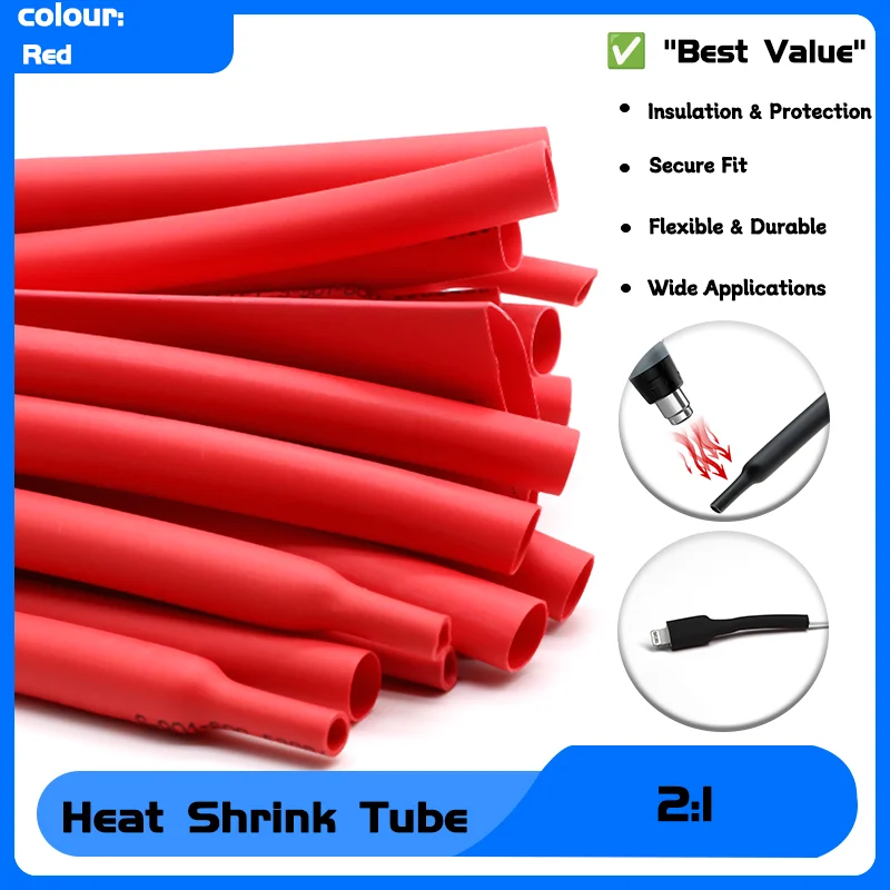 

2:1 Heat Shrink Tube Wire Repair DIY Cable Polyolefin Protecctor Heatshrink Tubing Insulated Sleeve Wrap Red Diameter 0.6 ~ 80mm