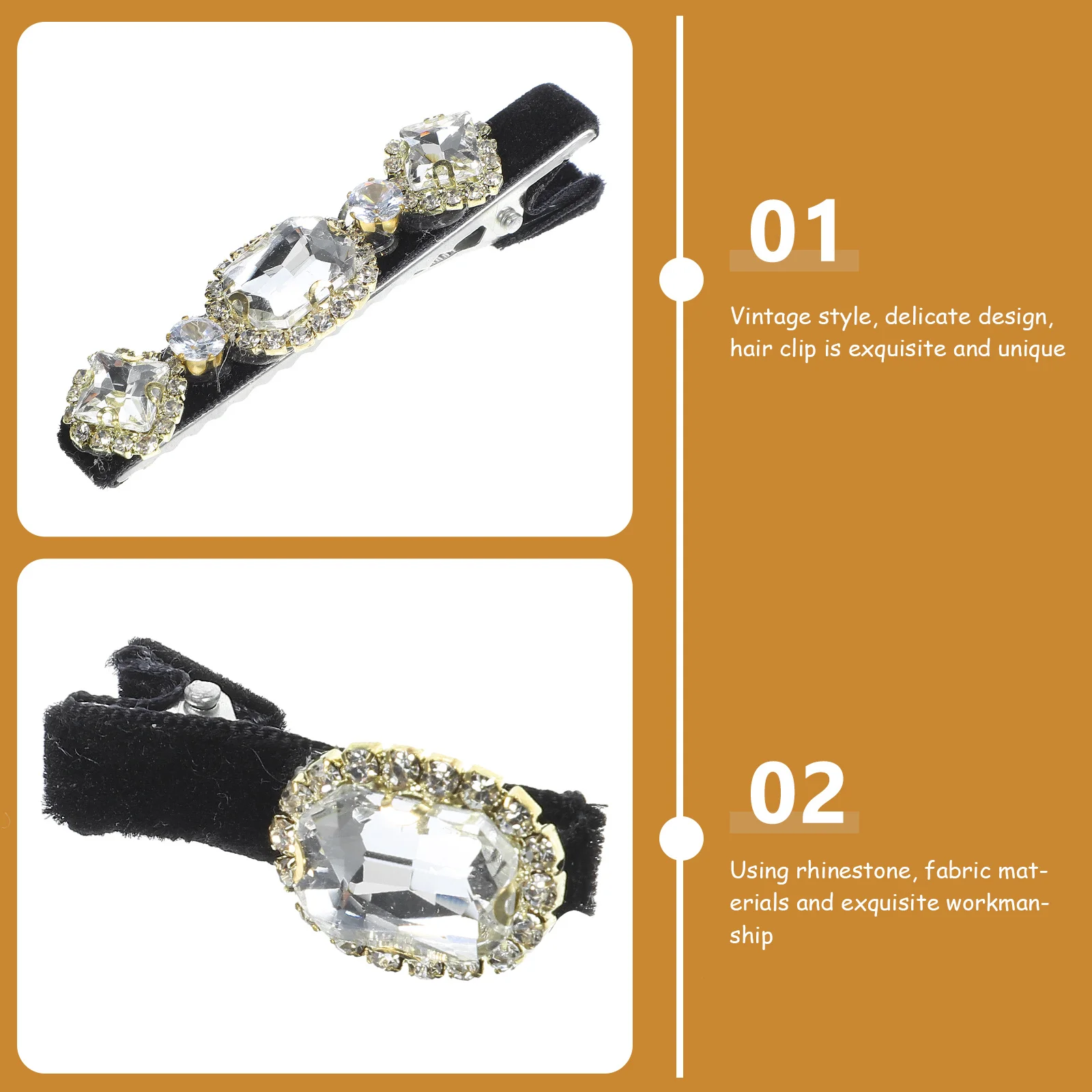 قطعتان من مشابك الشعر المصنوعة من حجر الراين للنساء من إكسسوارات كلاسيكية على شكل بطة بيل #2