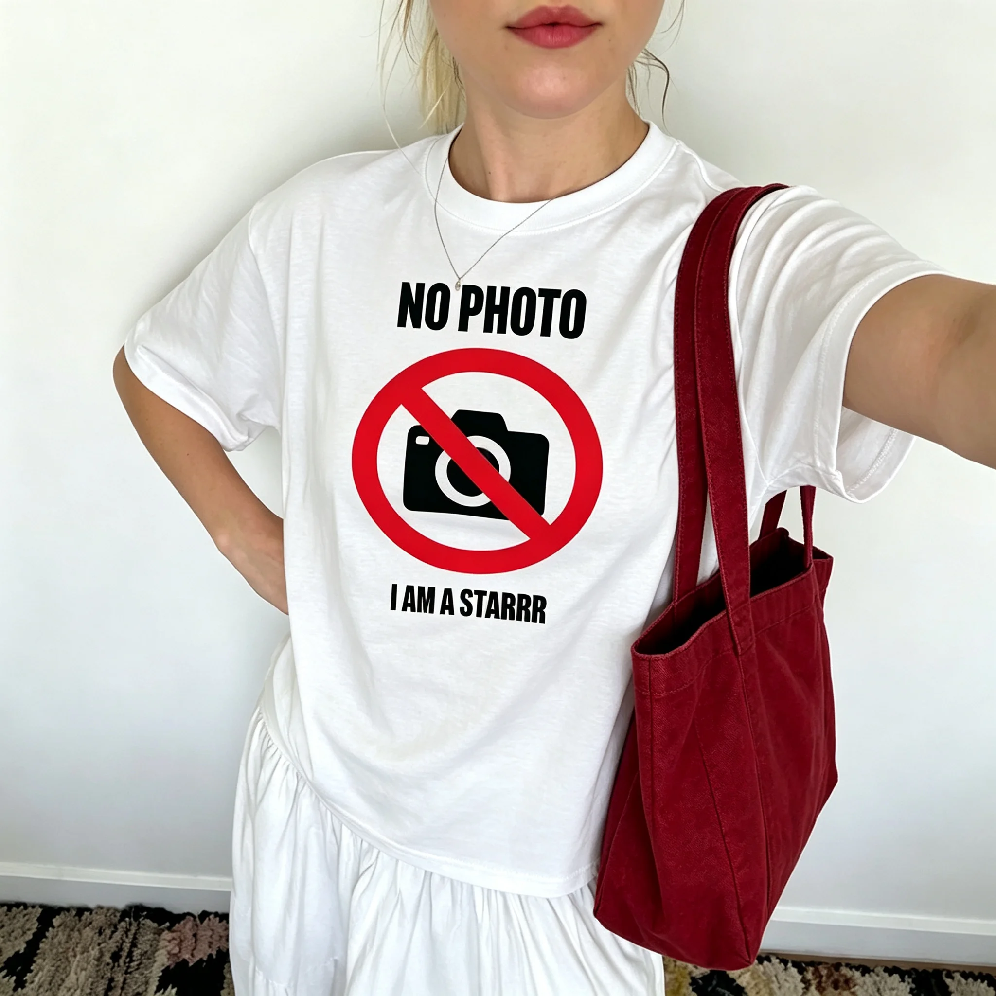 No Photo I Am A Star Print T Shirt Casual O-neck Short Sleeve Loose Tee Streetwear Fashion Women's White Tops