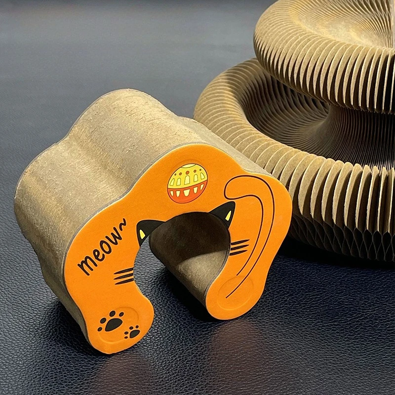 Magic Organ Foldable Cat Scratch Board Toy with Bell Cat Grinding Claw Cat Climbing Frame Round Corrugated Cats Interactive Toys