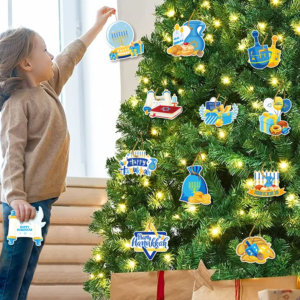 

12Pcs Hanukkah Hanging Decorations Paper Hanging Ornaments for Hanukkah Party Supplies and Festive Decor Pendant Decorations