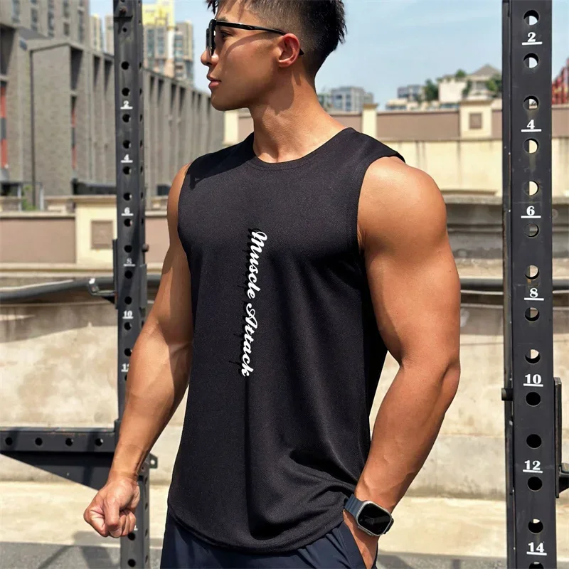 

2024 Men Tank top Gym Mesh ventilation Workou trunning Fitness Bodybuilding sleeveless shirt clothing Sports Singlet vest Under