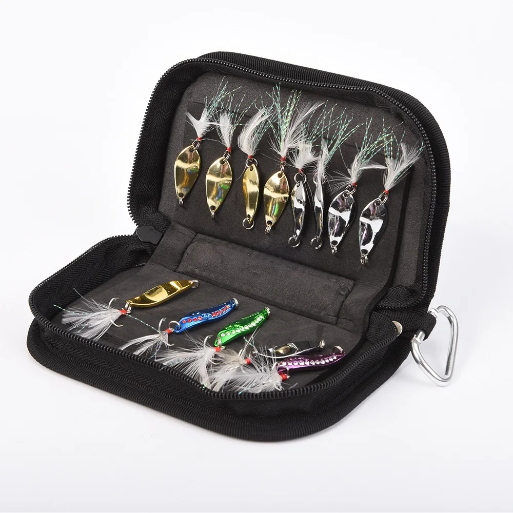 Mehrzweck Angelköder Aufbewahrungstasche Drillinge Metall Pailletten Forelle Löffel Bass Fisch Organizer Box Fly Spinner Köder Set