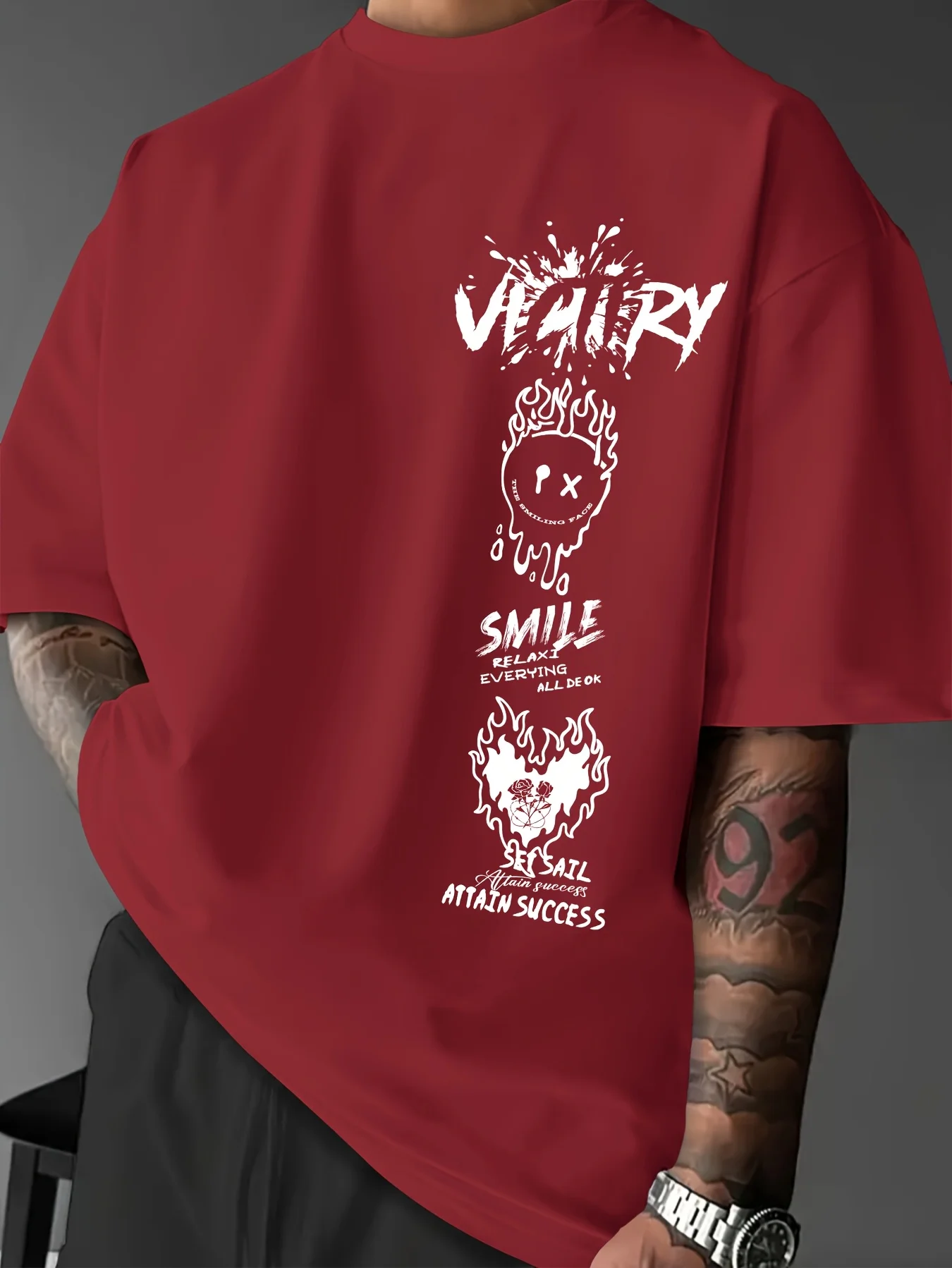 Camiseta estampada creativa y moderna de verano para hombre americano con las letras "VICTORY", "SMILE", "RELAX! Todo está bien, todo está en orden.