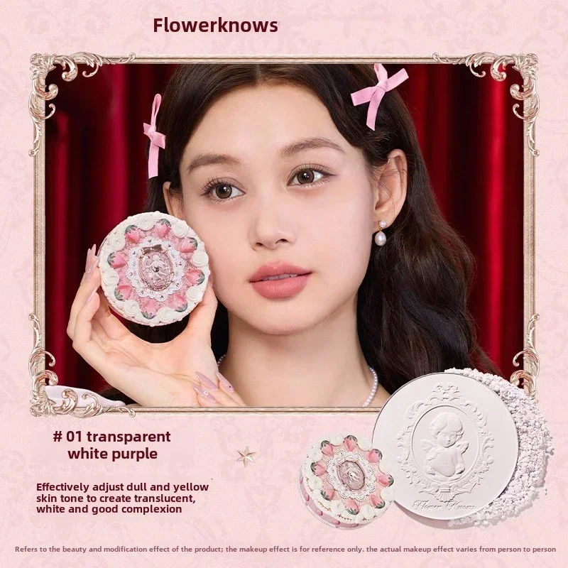 Flower Knows Strawberry Cupid Collection Pressed Powder Mineral Makeup Powder Foundation With Concealer & Finishing