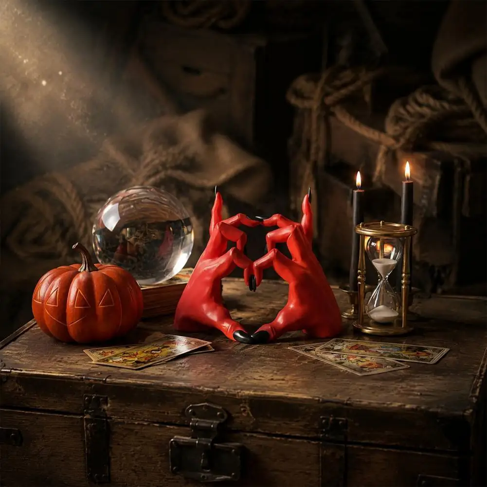 Heart Hand Statue Dark Decor for Home Devil Hands Heart Statue Demon Fingers Sculpture Halloween Resin Love Sign for Couples