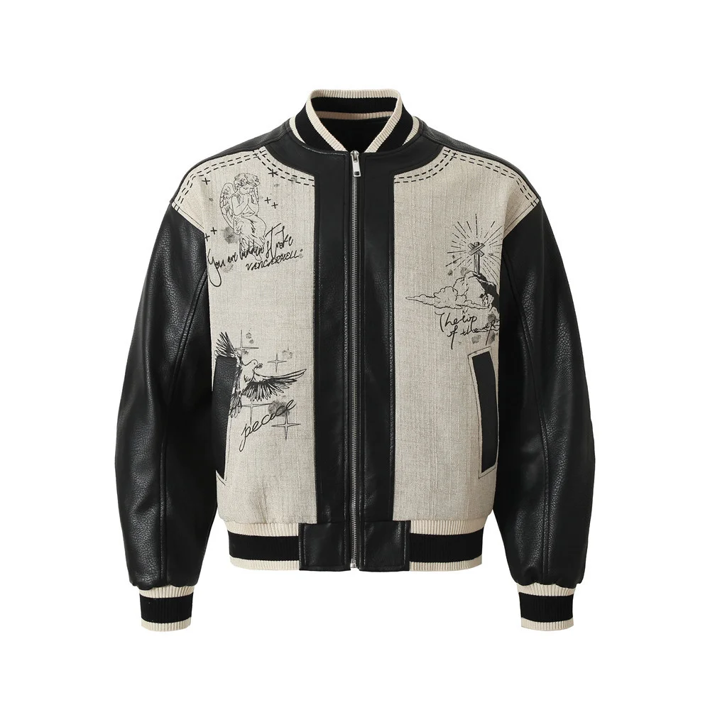 Men's Vintage Varsity Jacket Leather Sleeve Bomber Jacket Embroidery Design Streetwear Casual Outerwear 2026 New