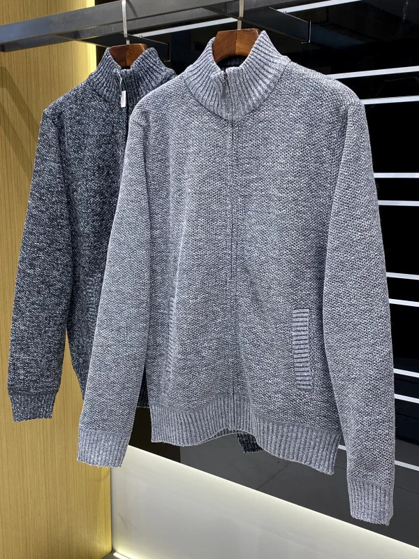 Men's Fce Lined Knitwear Jaet Casual Zipper Closure Long Sve Warm Soft Polyester Fiber Stand Collar Open Cardigan Swe...