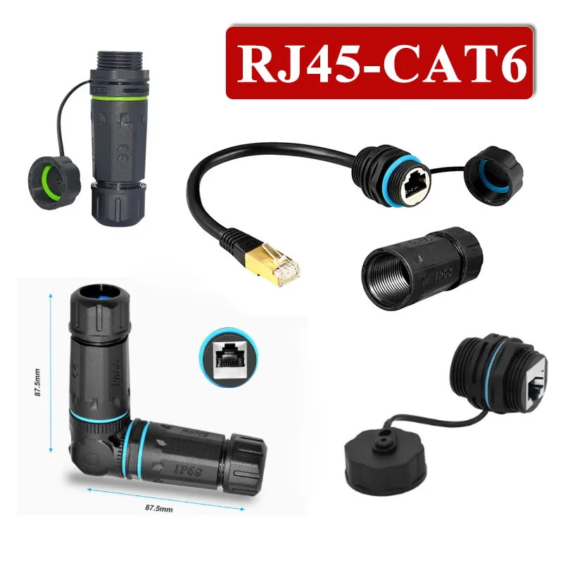 Outdoor Rainproof RJ45 Ethernet Extension Adapter 90° Corner Elbow RJ45 Network Connector IP68 Waterproof CAT6 Terminal Plug