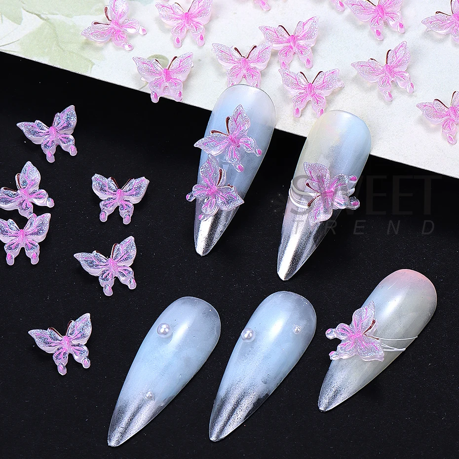 20/50/100 stuks Roze Vlinder Nail Art Decoratie 3D Vlinders Vorm Nail Charm Onderdelen Sieraden Manicure Accessoires Nagelbenodigdheden