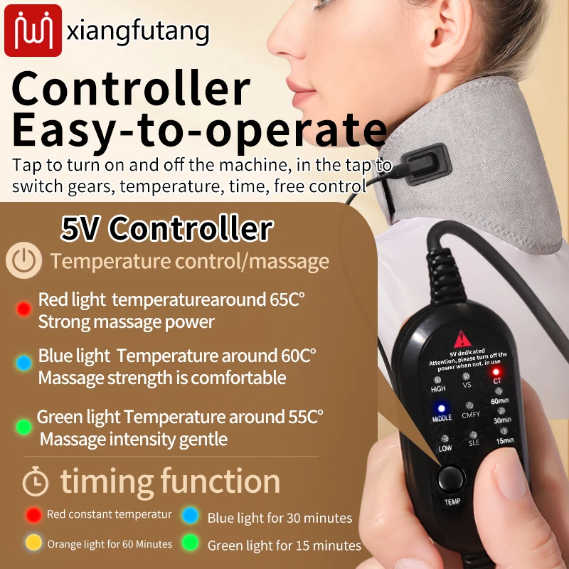 وسادة الرقبة العلاجية بالضوء الأحمر - 3 تروس للحرارة والاهتزاز، العناية بالرقبة تخفف آلام عنق الرحم، تساعد على التعافي، للعاملين في المكاتب وكبار السن