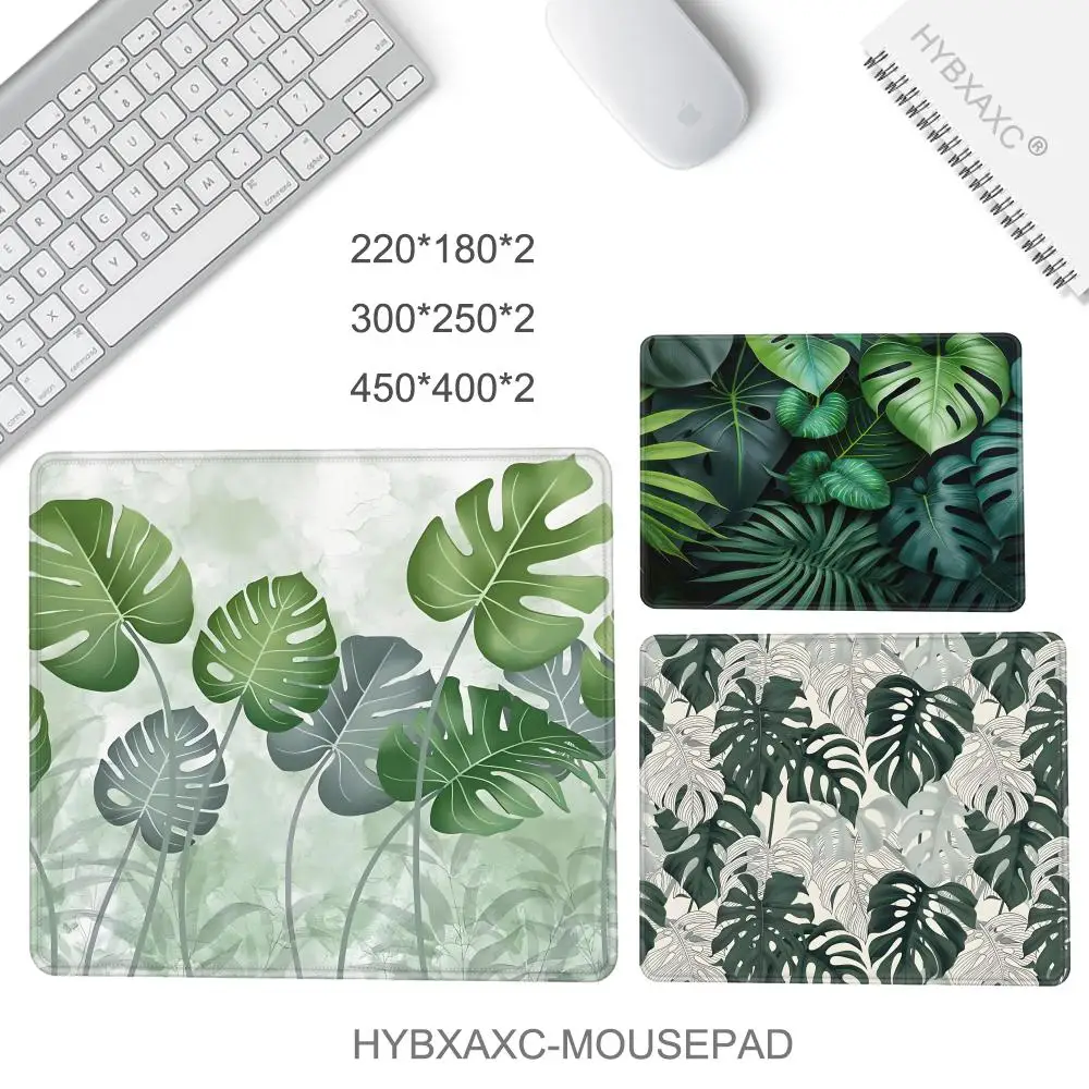 250x200mm Green Tropical Leaves Computer Mouse Mat with Design Non-Slip Rubber Base Small Mousepad Waterproof Office Mouse Pad