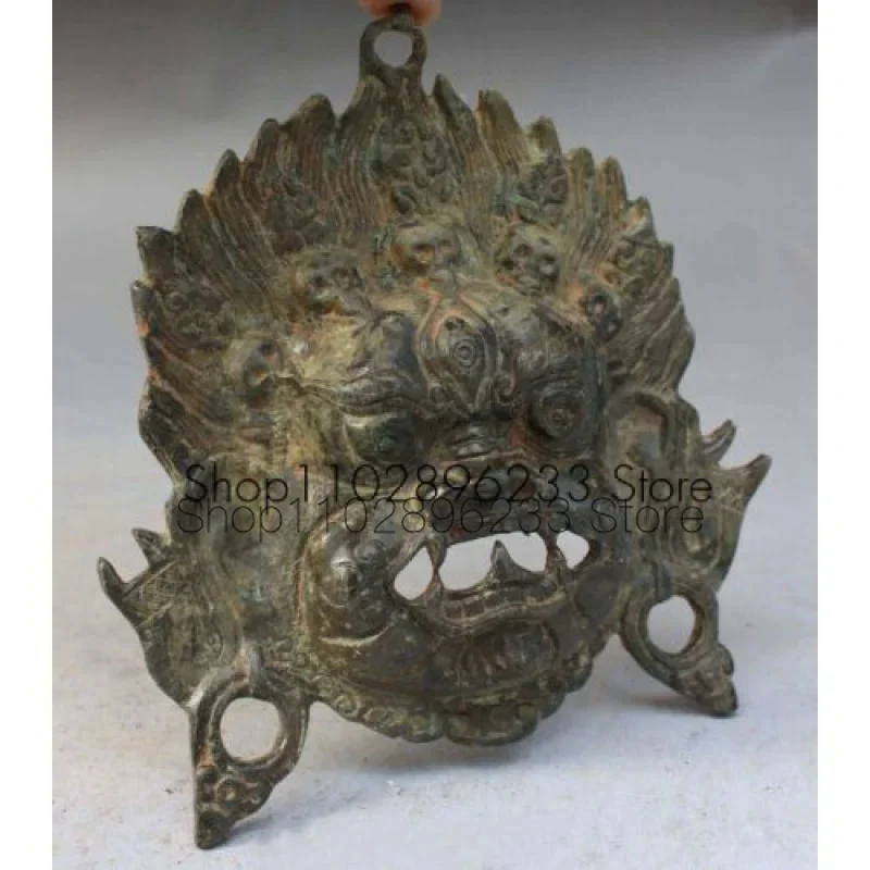 Chinese Tibetan Bronze Evil Spirits Mahakala Wrathful Deity Buddha Mask Statue