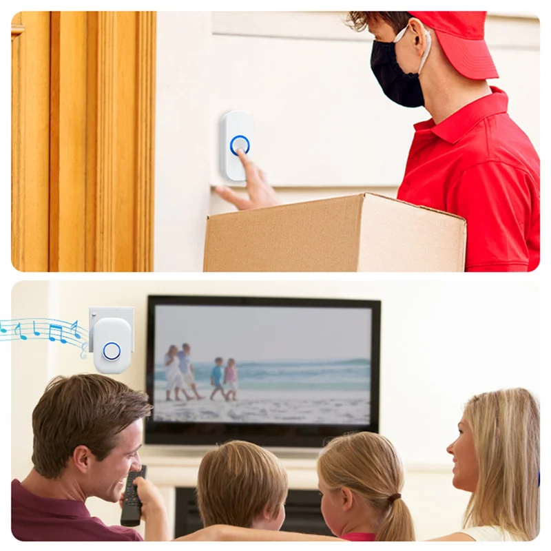 SQPP-防水ワイヤレスドアベルホームウェルカムスマートホームドアベルリモートスマートベルチャイム