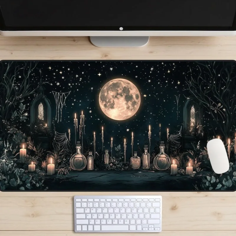 

Настольный коврик Candles and Curios Full Moon Коврик для мыши Witchy Desk Toppe Dark Academia Коврик для мыши Magic Potion Fantasy Коврик для ноутбука